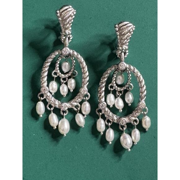 Vintage Judith Ripka 925 Sterling Silver Pearl Chandelier Drop Earrings 14.6g